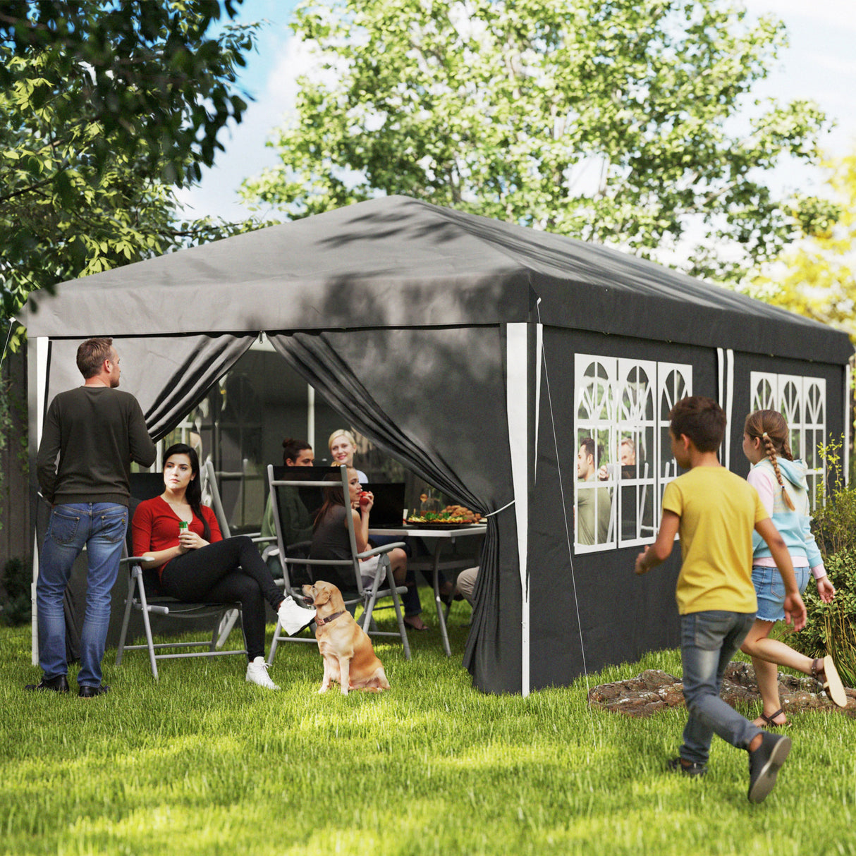 easycomfort easycomfort gazebo 3x6 m per 12 18 persone ad altezza regolabile con fori di drenaggio in metallo e tessuto oxford grigio