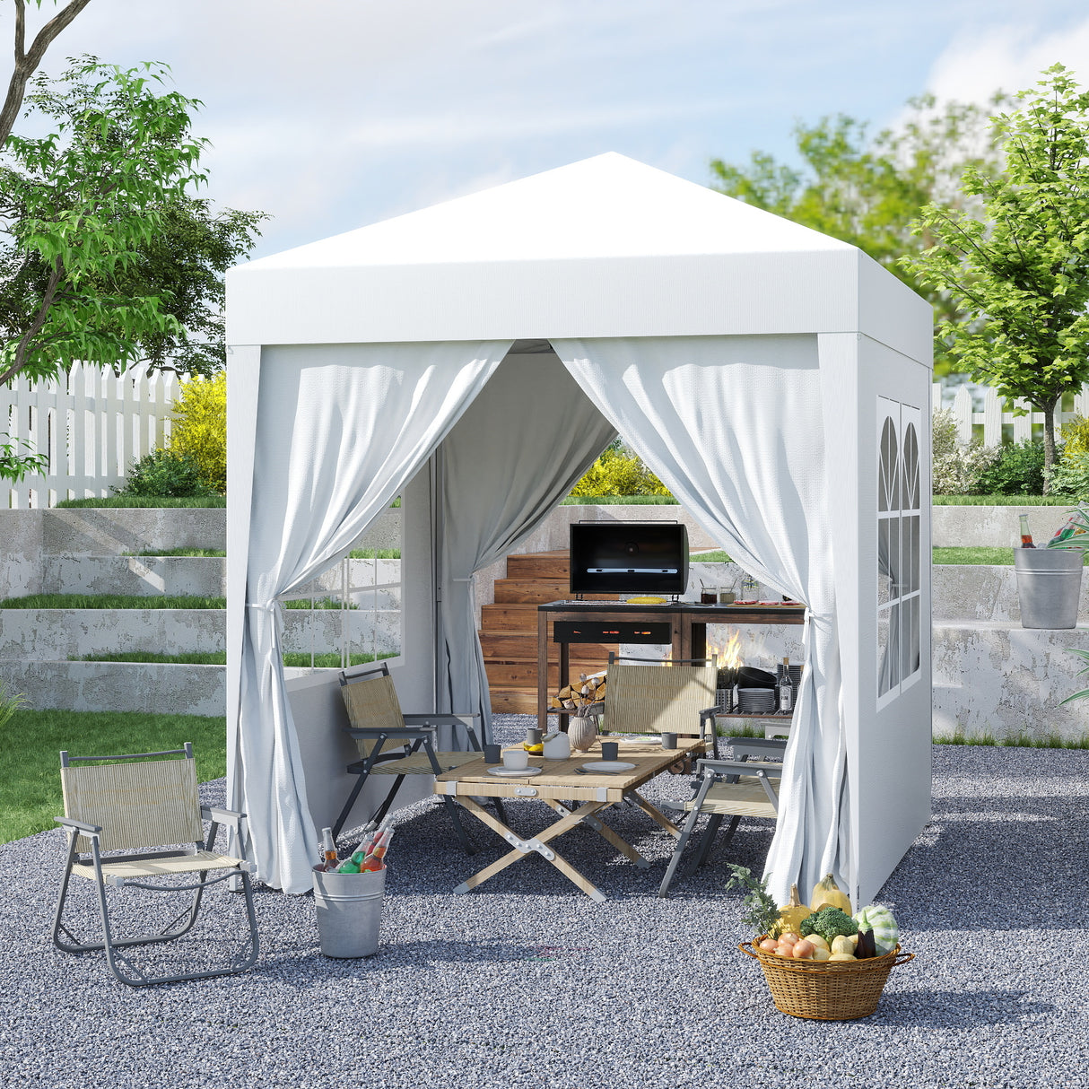 easycomfort easycomfort gazebo pieghevole pop up 2x2 m con 4 pareti rimovibili in poliestere e acciaio bianco