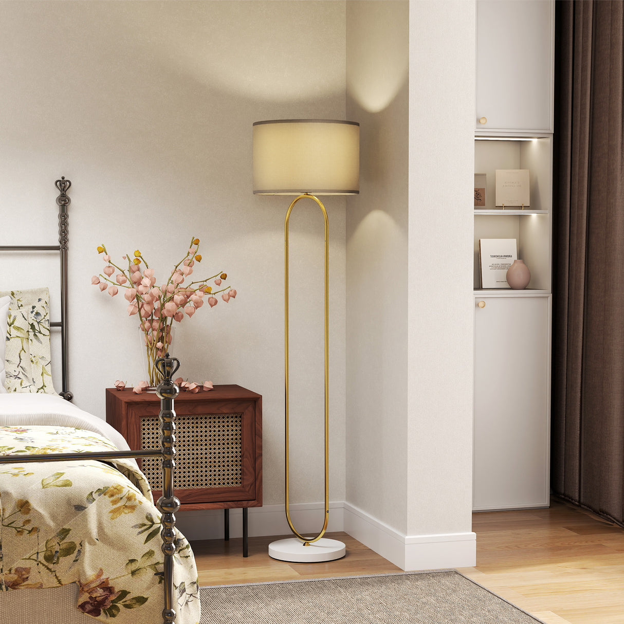 easycomfort easycomfort lampada da terra moderna con paralume in tessuto doppio tubo metallico e interruttore a pedale oro