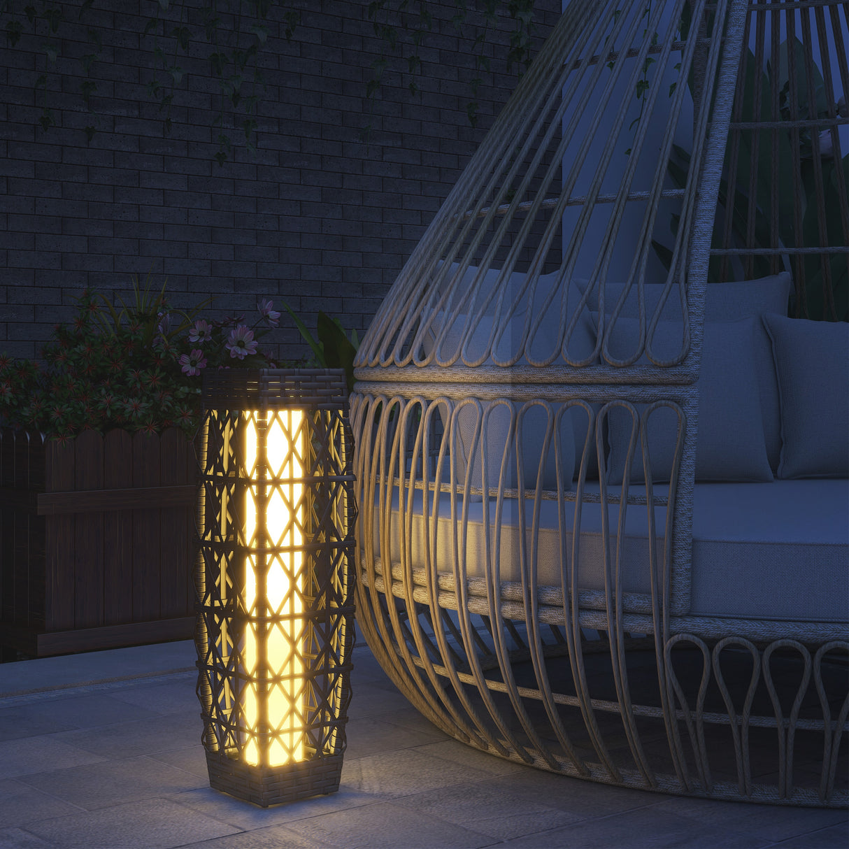 easycomfort easycomfort lampada solare da giardino con illuminazione led in acciaio e rattan pe 20x20x68 cm grigio