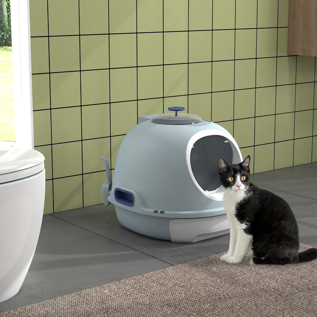 easycomfort easycomfort lettiera per gatti chiusa con vassoio estraibile 2 ingressi e paletta 47x55x44 cm azzurro