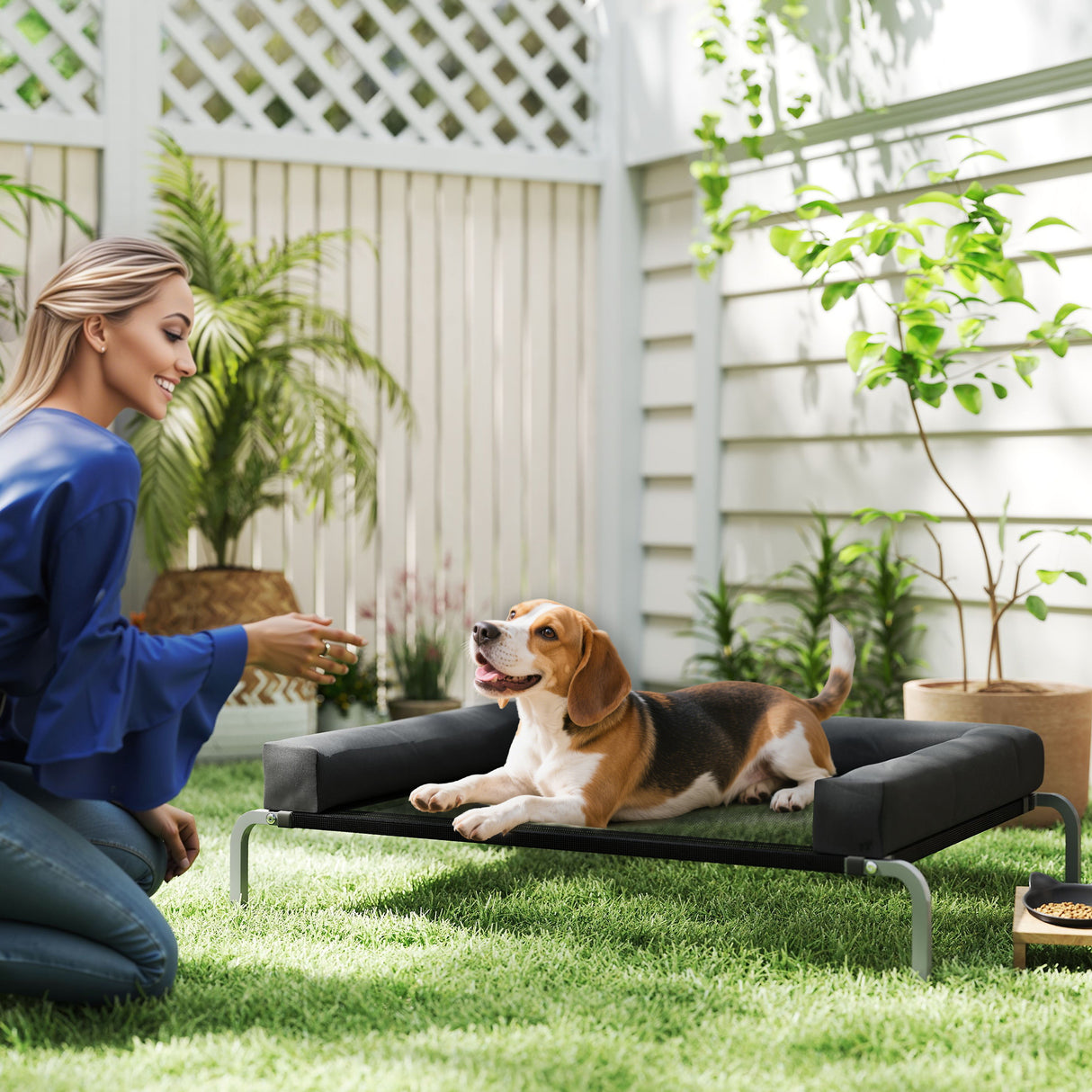 easycomfort easycomfort lettino per cani rialzato di 19 5 cm con cuscino a u in poliestere e acciaio 110x75x30 cm nero e argento