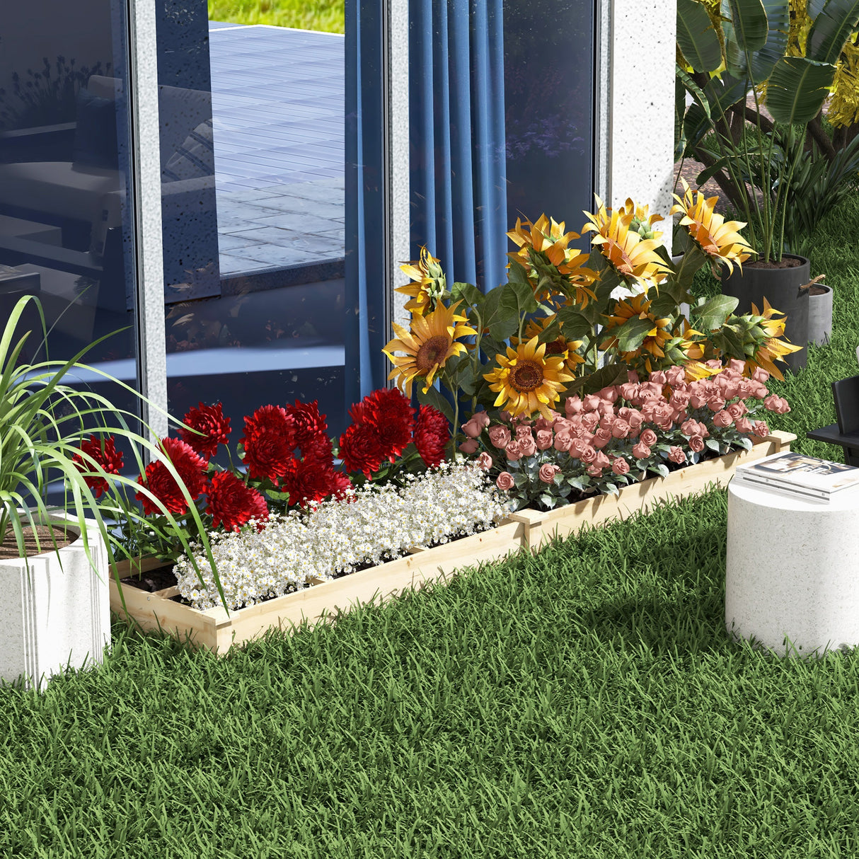 easycomfort easycomfort letto rialzato per orto e giardino con divisorio interno e fondo aperto 237x60x25cm legno naturale