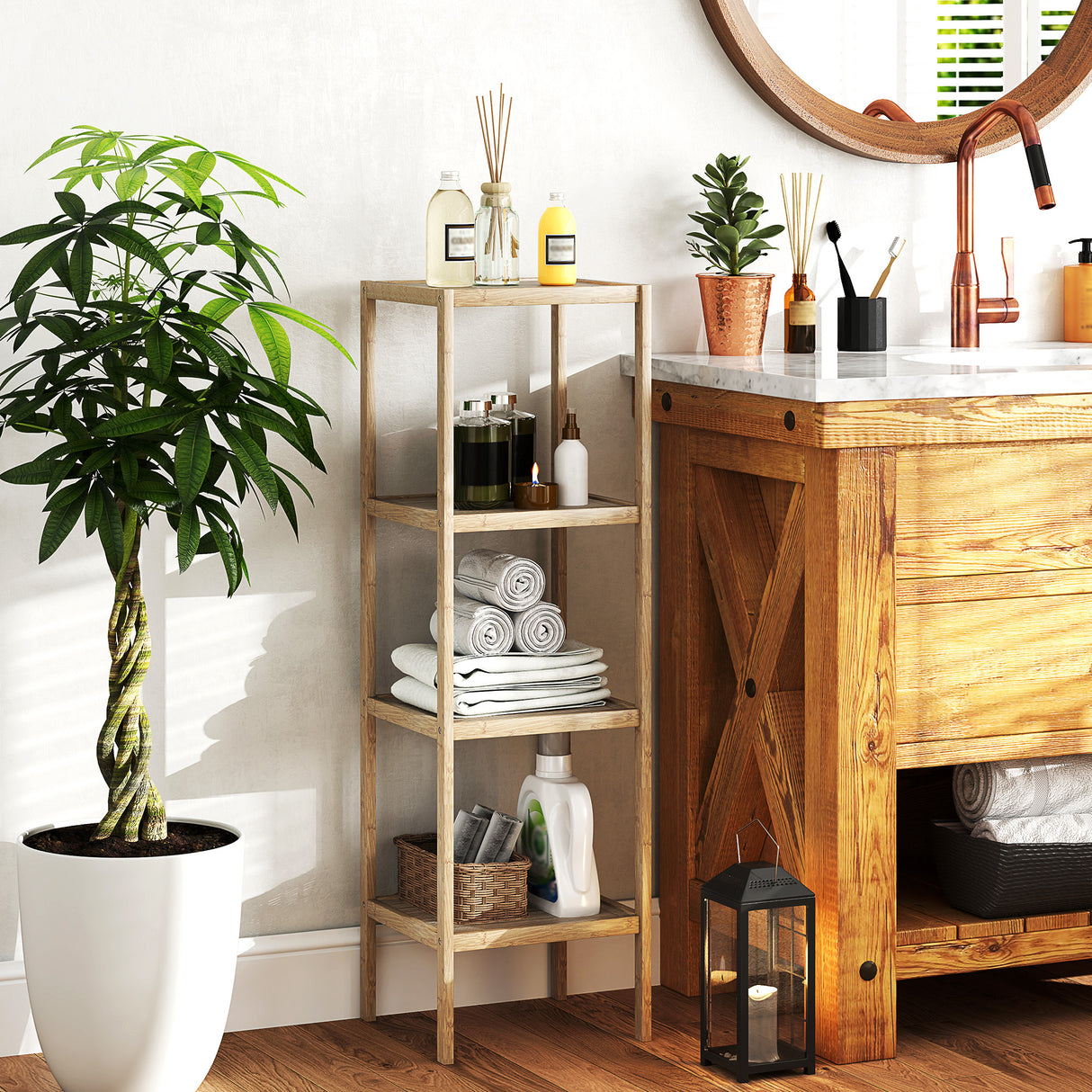 easycomfort easycomfort mobile bagno moderno a 4 livelli antiribaltamento in bambu 33x31x110 cm color legno