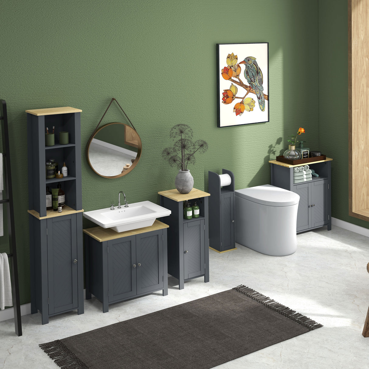 easycomfort easycomfort mobile bagno salvaspazio con armadietto e ripiano aperto in legno 32x30x80cm grigio