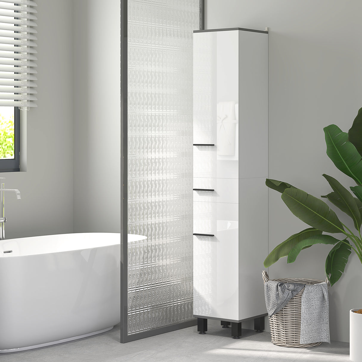 easycomfort easycomfort mobile colonna bagno con 2 armadietti con ripiani regolabili e cassetto 34x32x190 cm bianco