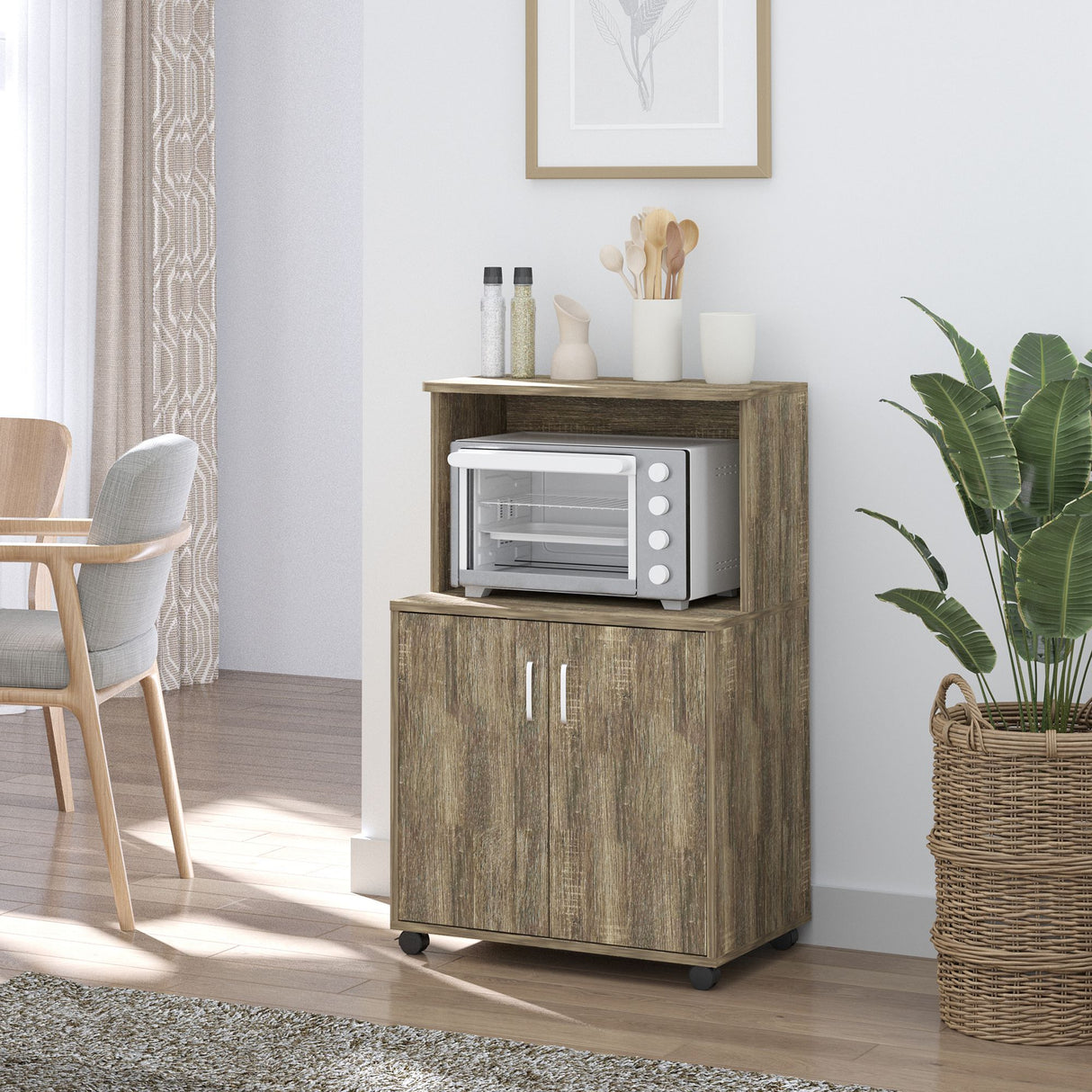 easycomfort easycomfort mobile cucina multiuso con 4 ruote armadietto e ripiano per microonde 60 4x40 3x97cm grigio