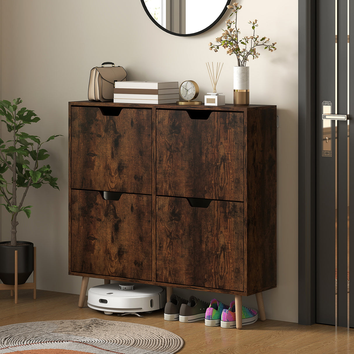 easycomfort easycomfort mobile scarpiera con 4 cassetti ribaltabili a 2 livelli per 16 paia in legno 95x26x95 cm marrone