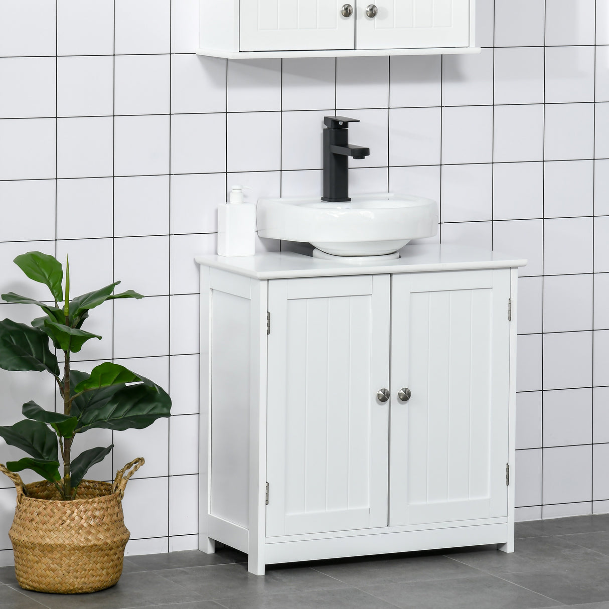 easycomfort easycomfort mobile sottolavabo a 2 ante con ripiano regolabile e intaglio a u 60x30x60 cm bianco