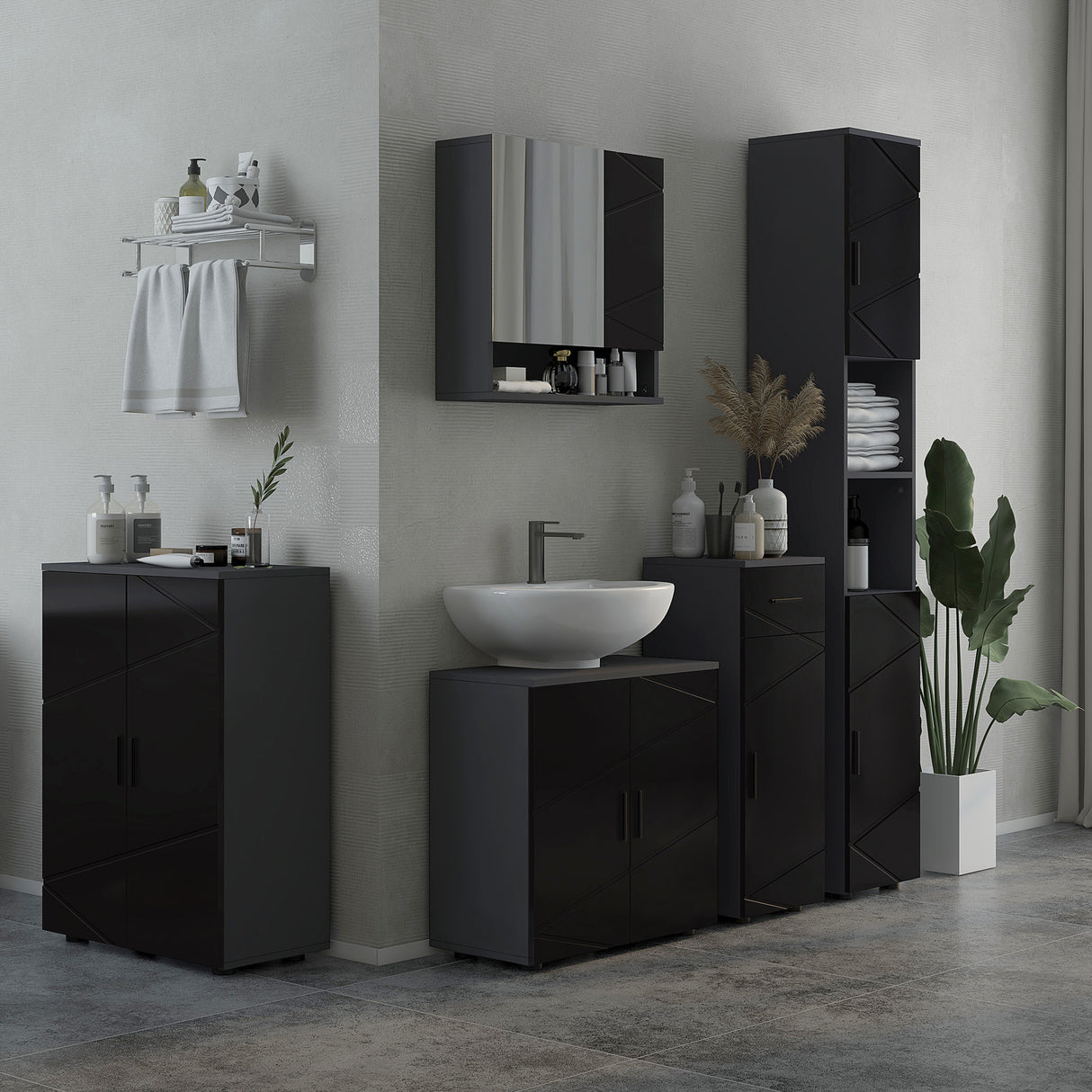 easycomfort easycomfort mobile sottolavabo bagno per piedistallo con armadietto 2 ante 60x30x60cm nero