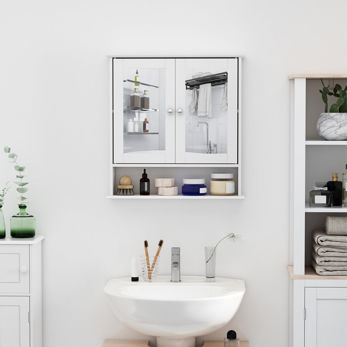 easycomfort easycomfort mobiletto armadietto a muro con specchio da bagno cucina in mdf 56 x 13 x 58cm bianco ean 8054111840576