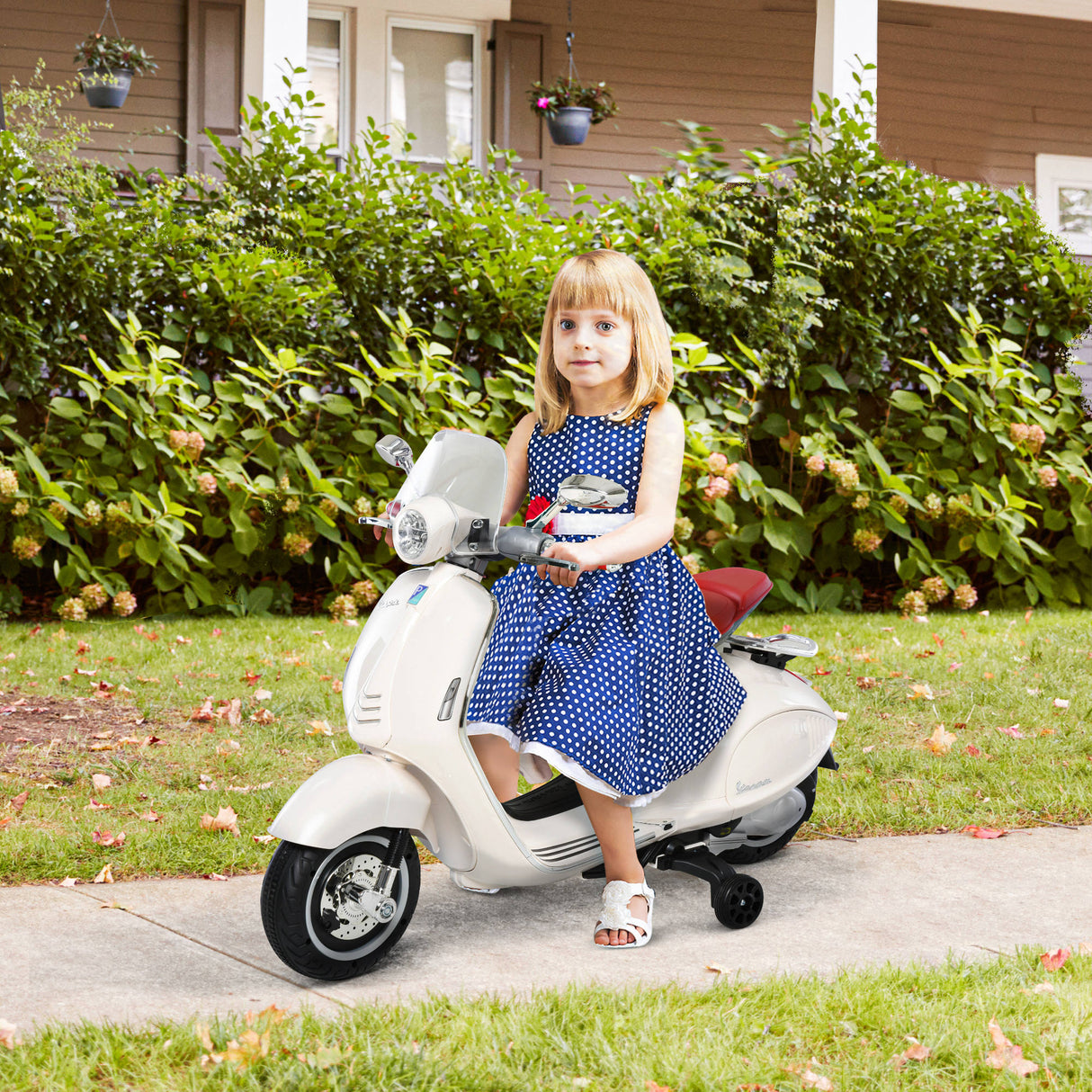 easycomfort easycomfort moto elettrica per bambini con licenza ufficiale vespa 2 rotelle luci e suoni 108x49x75 cm bianca
