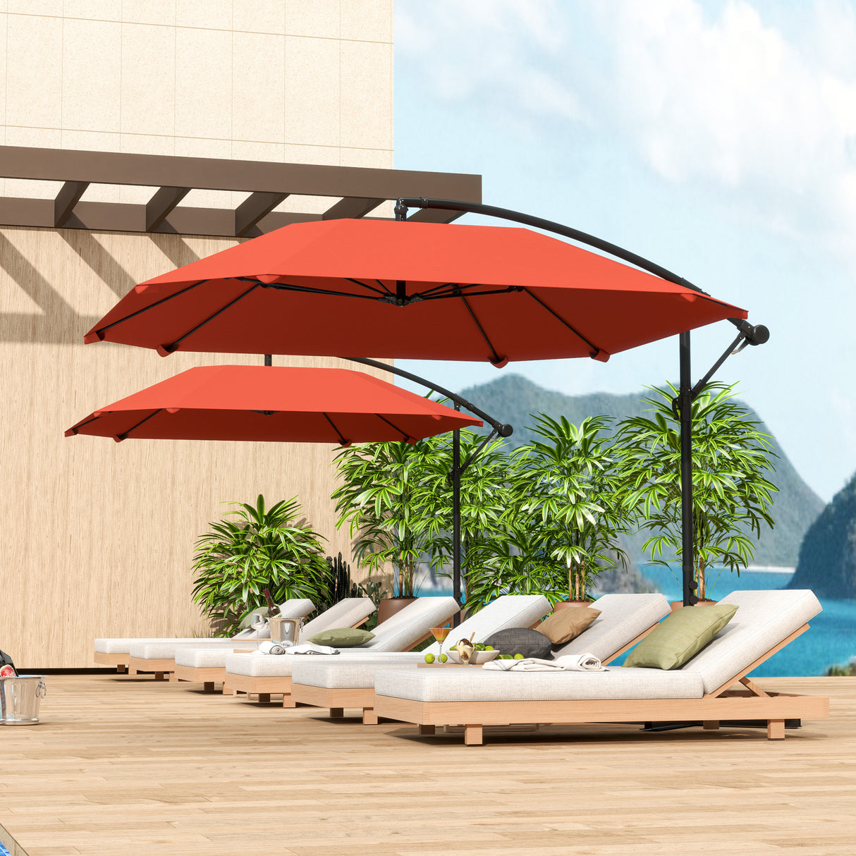 easycomfort easycomfort ombrellone a sbalzo con copertura regolabile e base a croce in metallo e poliestere 260x304x245 cm bordeaux