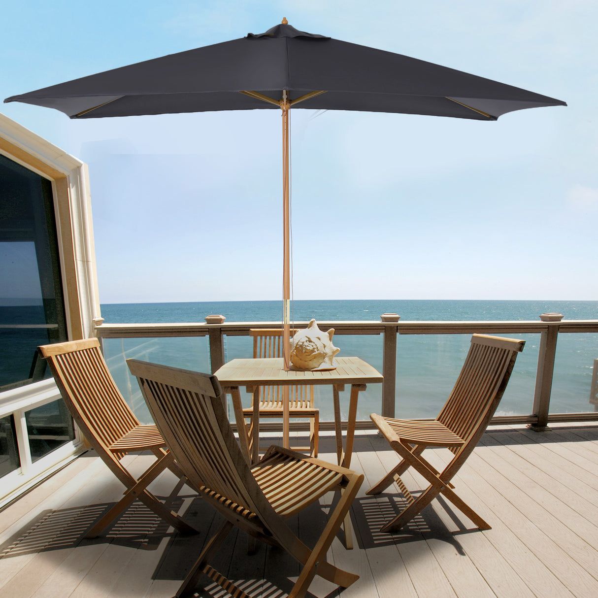 easycomfort easycomfort ombrellone da giardino 2x3m in legno e bambu con 8 stecche e copertura in poliestere grigio scuro