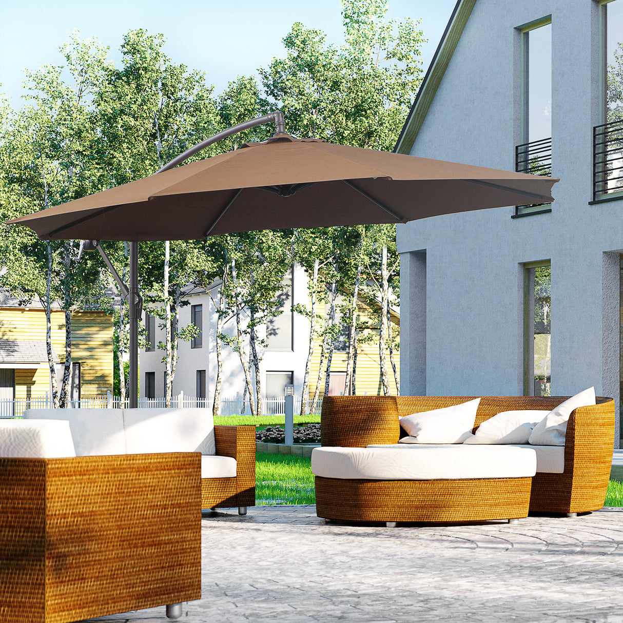 easycomfort easycomfort ombrellone decentrato 3x2 5 m con base a croce e manovella in acciaio e poliestere color caffe