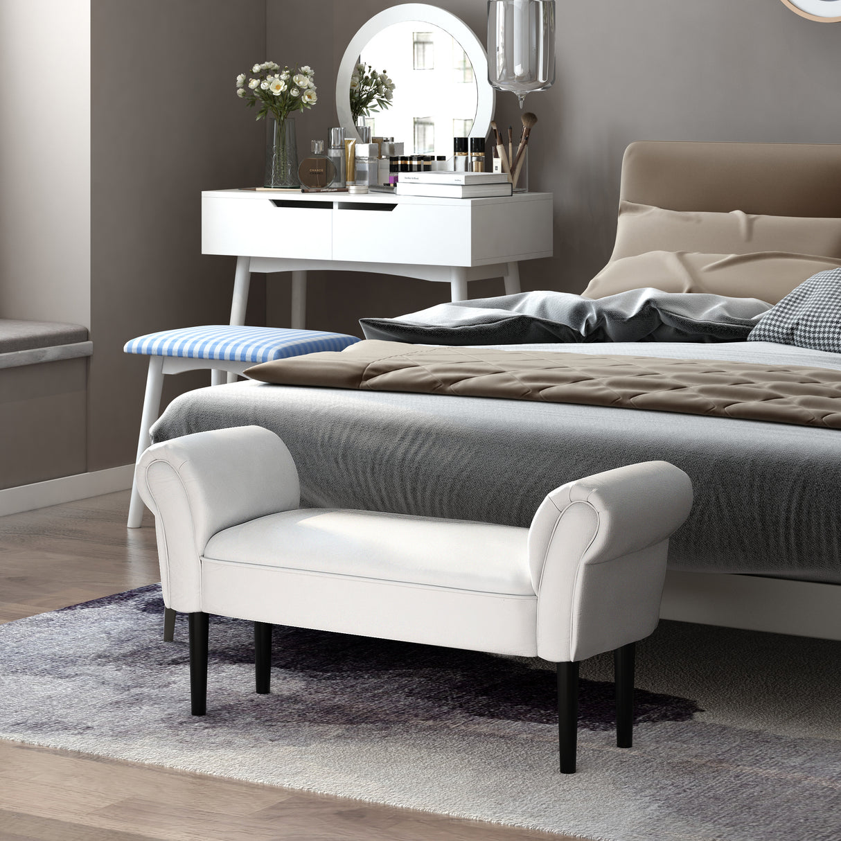 easycomfort easycomfort panca fondo letto imbottita con braccioli arrotolati e 4 piedini 102x35x51 cm grigia