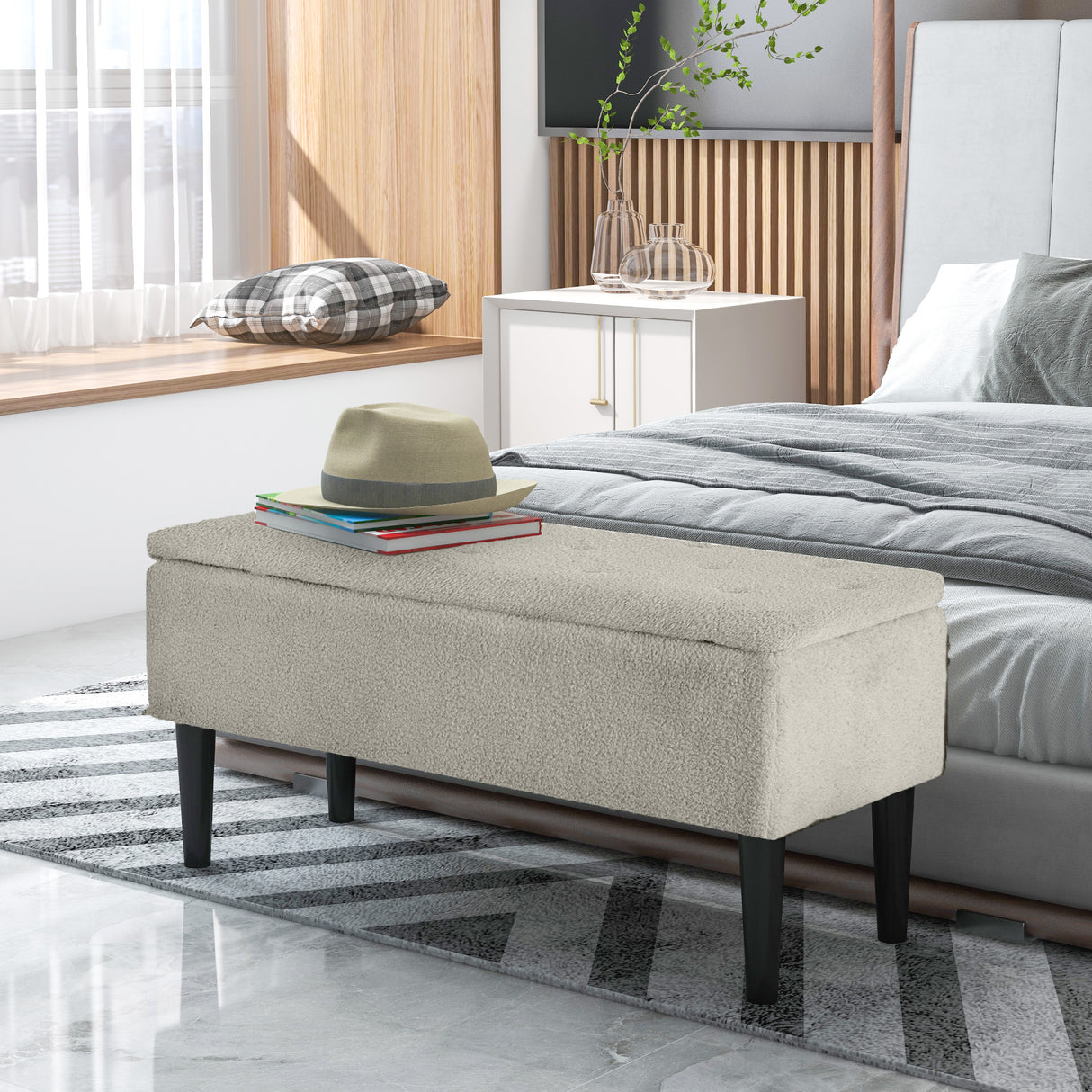 easycomfort easycomfort panca fondoletto con vano contenitore da 47l e rivestimento boucle 95x38x45 cm beige