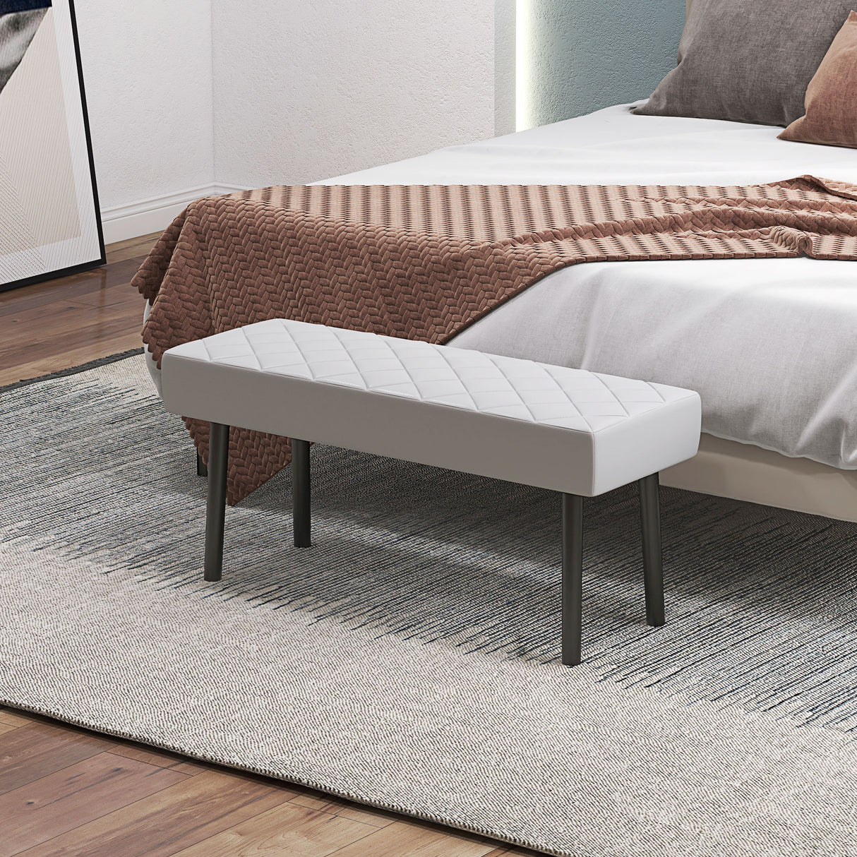 easycomfort easycomfort panca fondoletto imbottita in finta pelle trapuntata a diamante e gambe in acciaio 100x35x45cm grigio