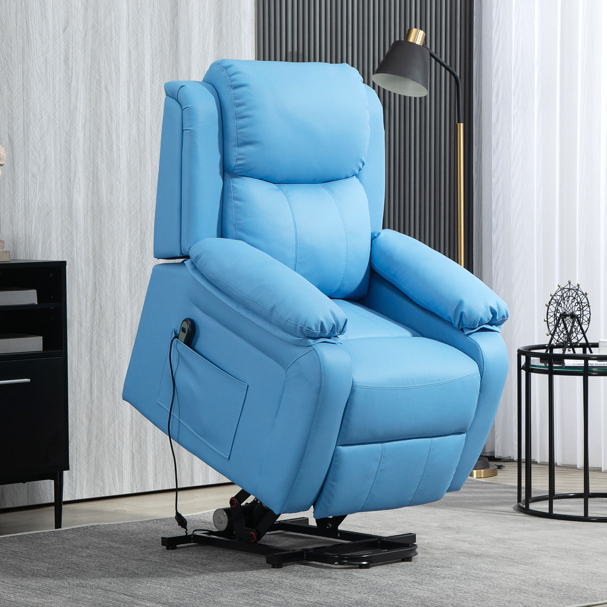 easycomfort easycomfort poltrona alzapersona reclinabile con poggiapiedi e telecomando in pelle pu 76x90x105 cm azzurro