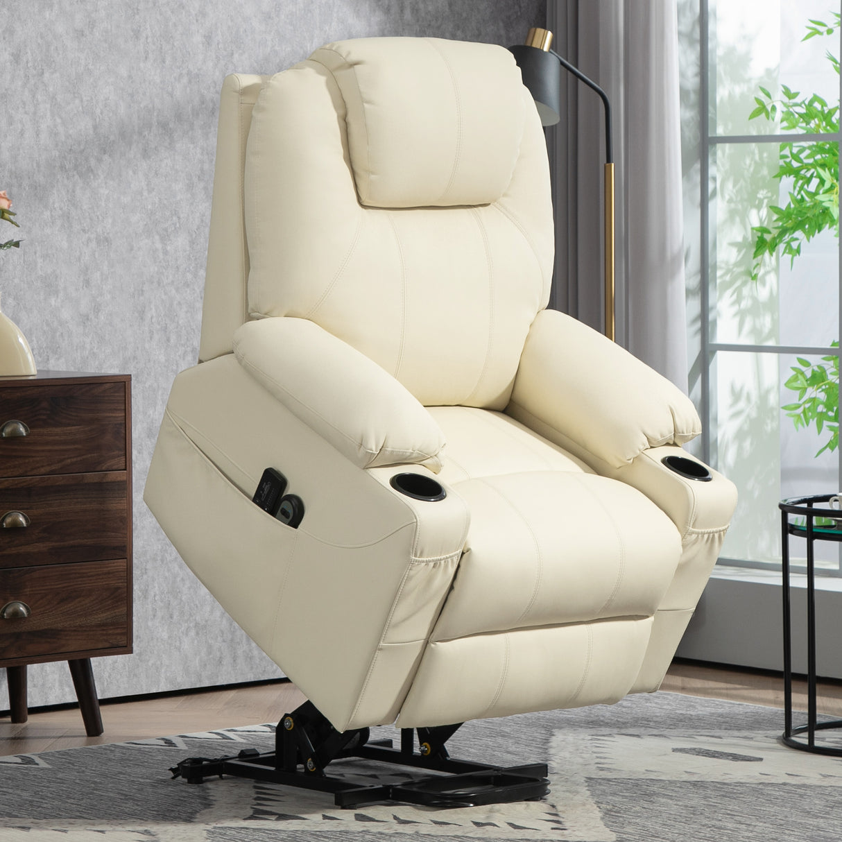 easycomfort easycomfort poltrona alzapersona reclinabile fino a 135 con 8 punti massaggio telecomando e poggiapiedi 88x92x106 cm crema