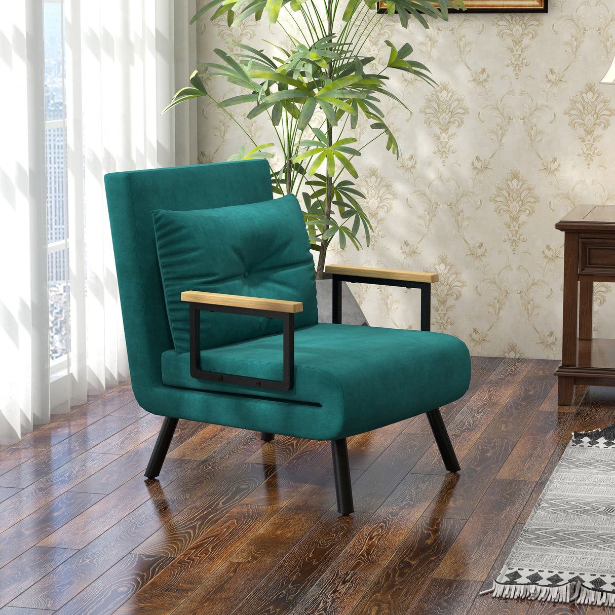 easycomfort easycomfort poltrona letto 3 in 1 con schienale reclinabile in 5 posizioni e cuscino 63x73x81 cm verde