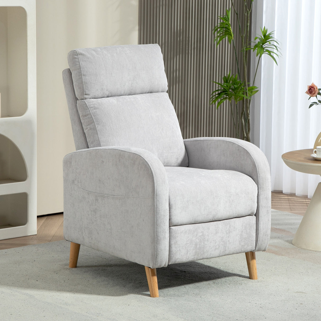easycomfort easycomfort poltrona reclinabile 150 max con poggiapiedi in tessuto effetto lino 68x90x106 cm grigio chiaro