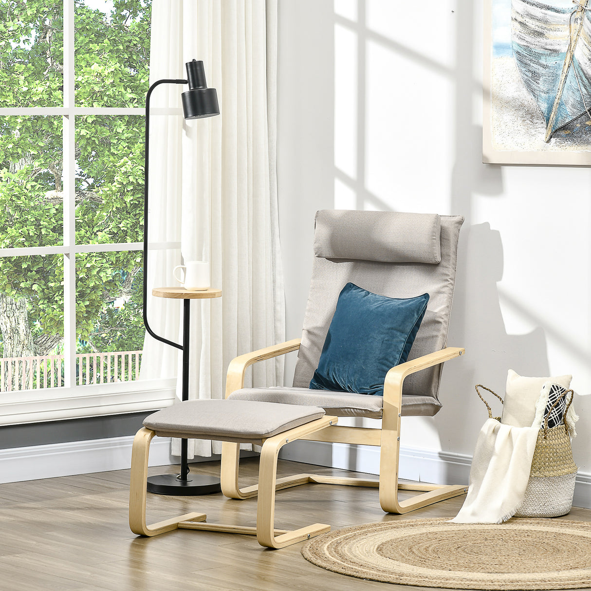 easycomfort easycomfort poltrona relax con pouf poggiapiedi in legno e tessuto con poggiatesta 67x69x100cm grigio