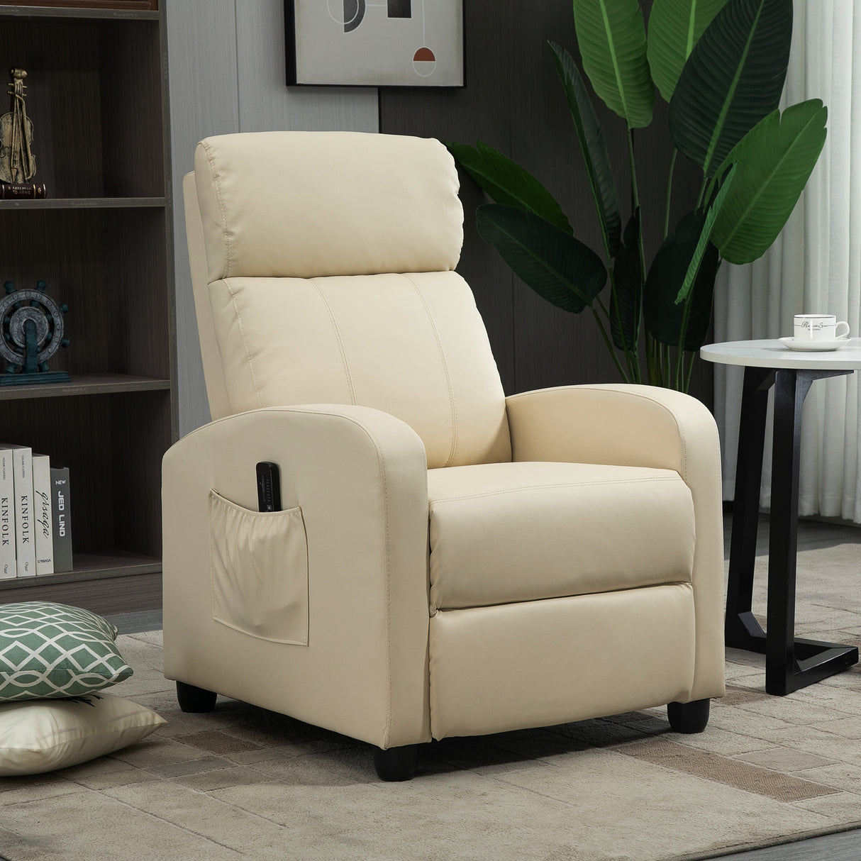 easycomfort easycomfort poltrona relax massaggiante con telecomando e 8 programmi reclinazione e poggiapiedi 68x88x98cm crema