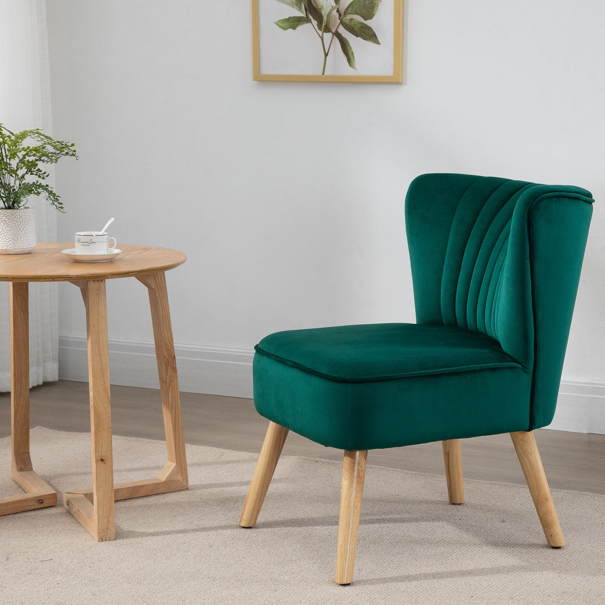 easycomfort easycomfort poltroncina stile nordico dal design ergonomico in legno e velluto verde per casa e soggiorno 57 x 68 x 76 cm ean 8055776914923