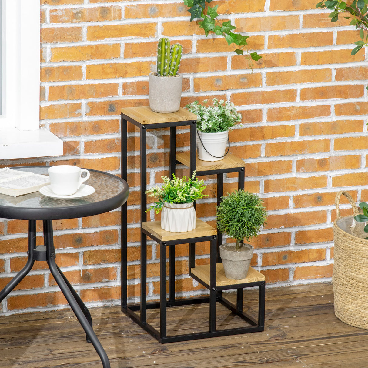 easycomfort easycomfort scaffale per piante a 4 livelli in metallo e legno per interni ed esterni 34x34x66cm