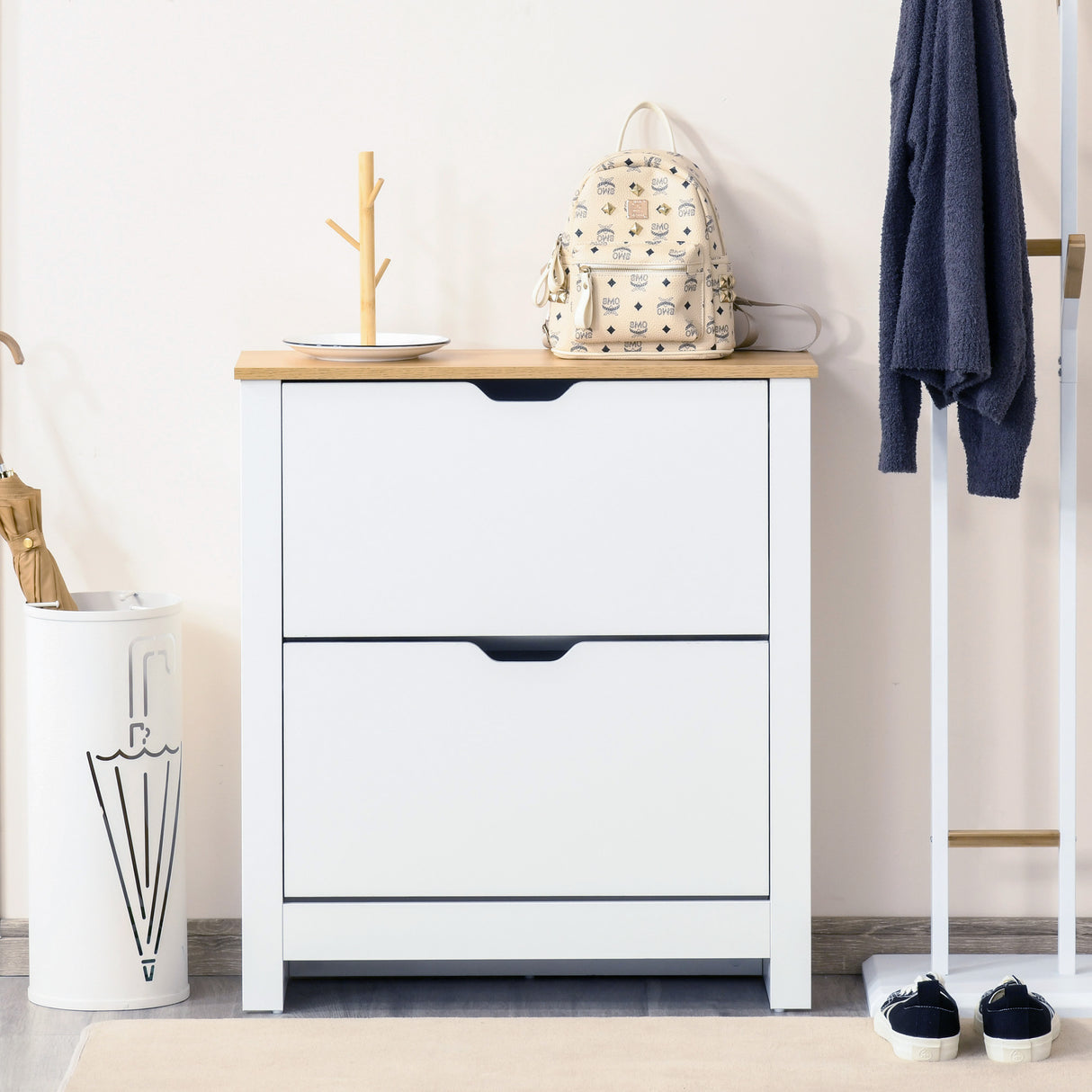 easycomfort easycomfort scarpiera moderna per 12 paia max con 2 cassetti regolabili e rimovibili in legno 72x26x80 cm bianco
