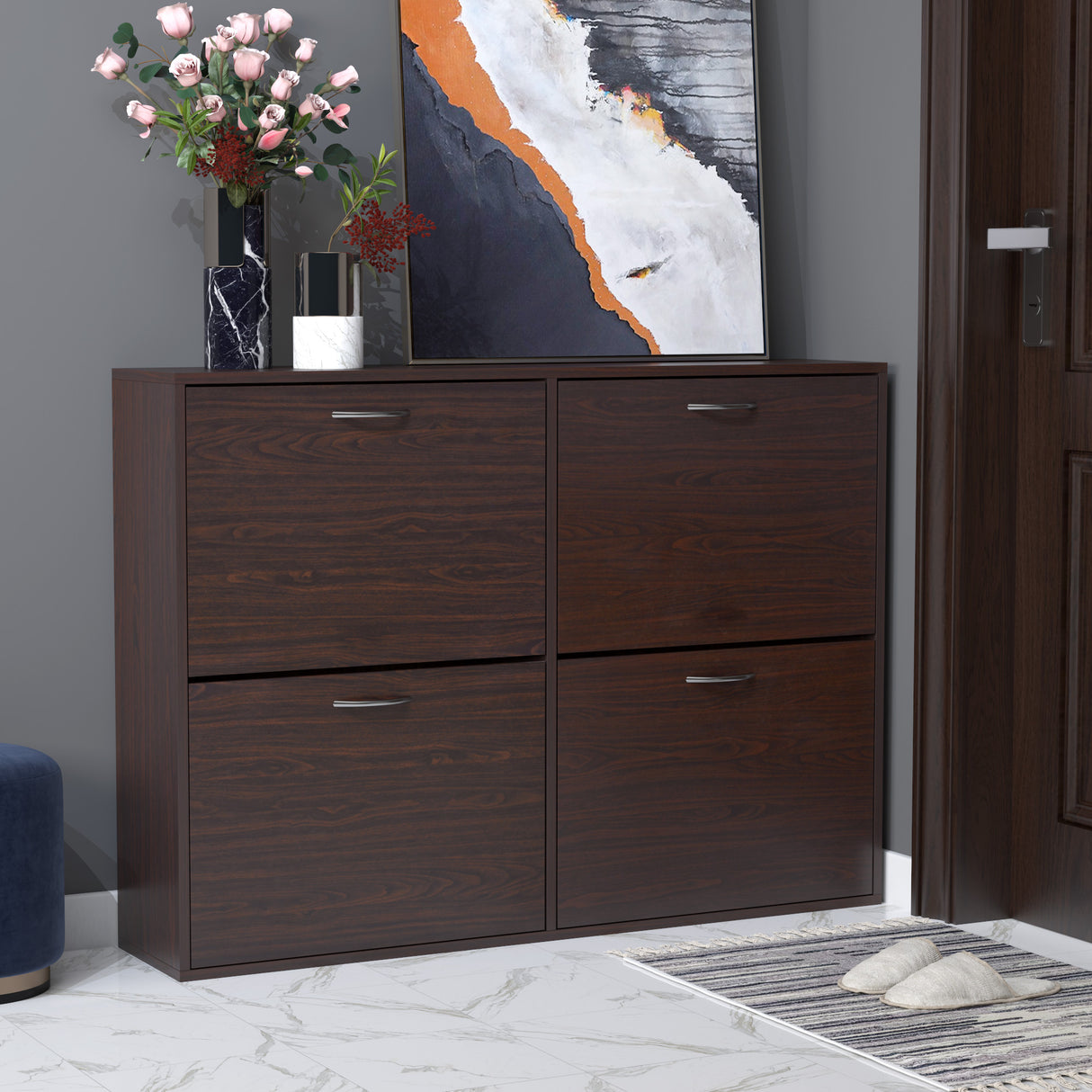 easycomfort easycomfort scarpiera salvaspazio da 24 paia con mensole regolabili e 4 cassetti in legno 120x24x81cm marrone