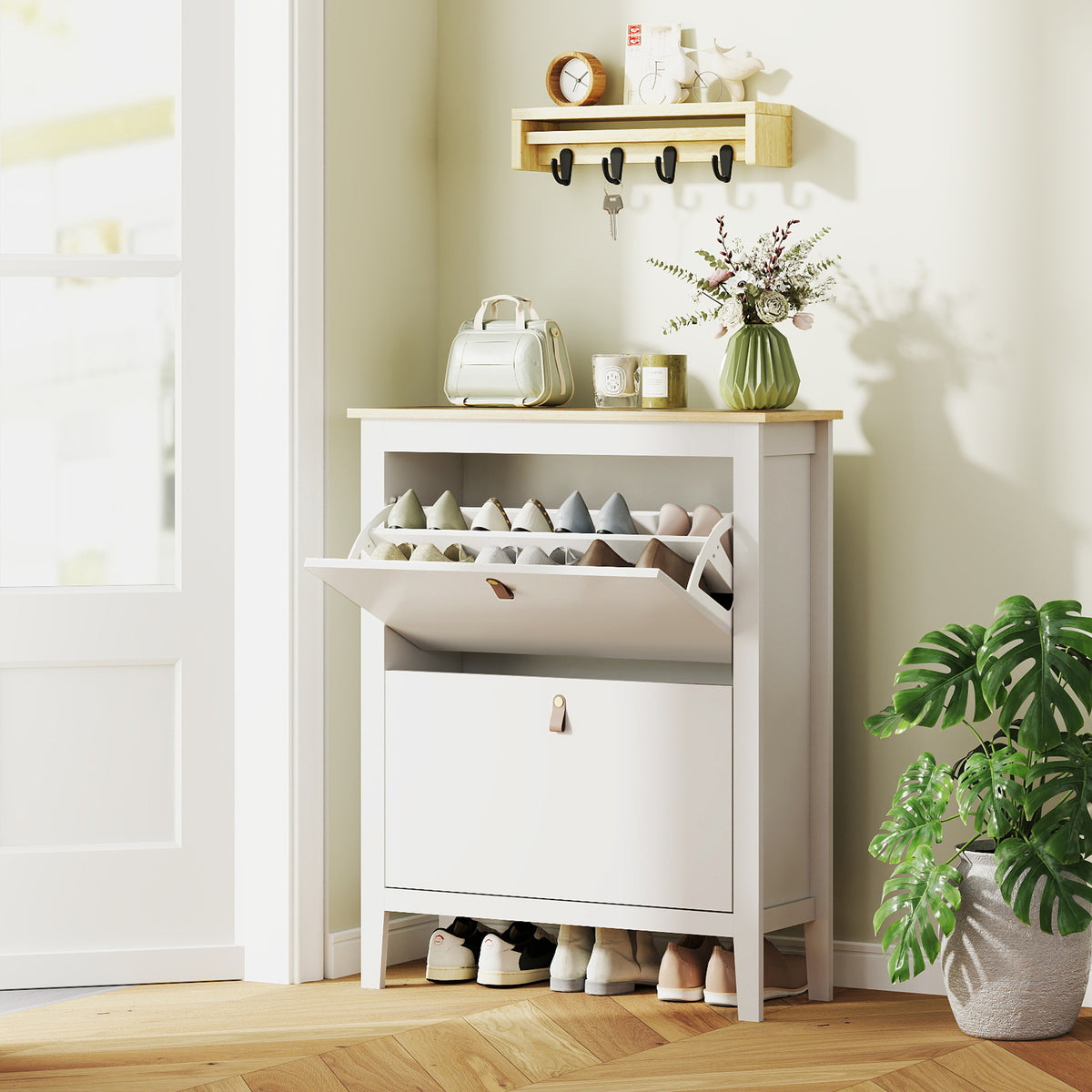 easycomfort easycomfort scarpiera slim 2 cassetti per 14 paia di scarpe taglia eu44 e ripiani regolabili 80x24x95 5cm bianco