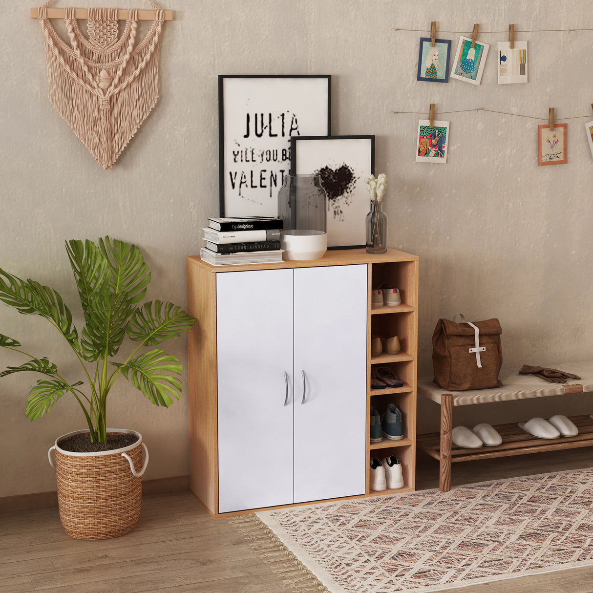 easycomfort easycomfort scarpiera slim da parete mobile multiuso con 2 ante e ripiani regolabili per camera da letto e ingresso in legno 80x32x91cm ean 8054144130194
