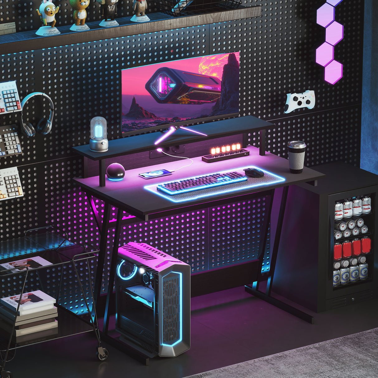 easycomfort easycomfort scrivania gaming con luci led e supporto per monitor in truciolato e acciaio 100x60x88 5 cm nero