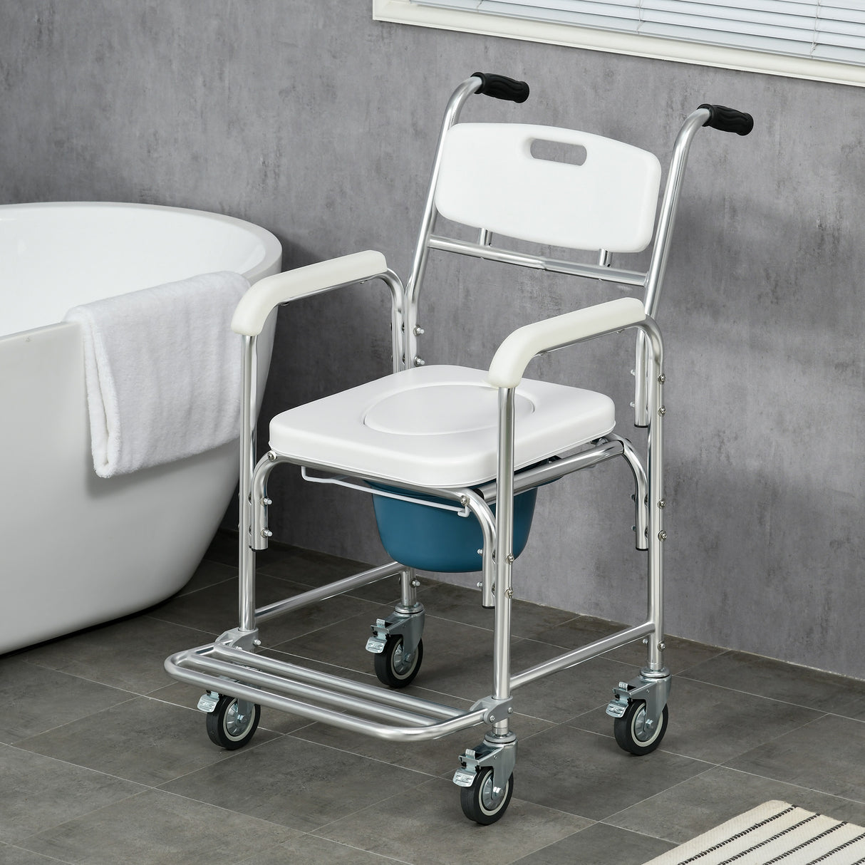 easycomfort easycomfort sedia comoda con ruote per anziani 3 in 1 sedia per wc in alluminio con secchio rimovibile bianco