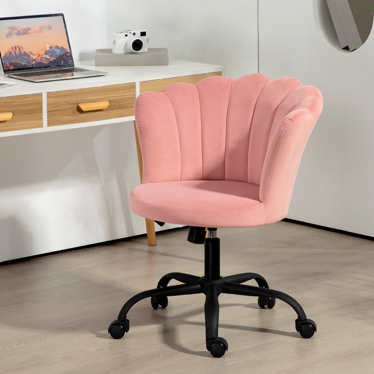 easycomfort easycomfort sedia da ufficio con schienale a petalo senza braccioli con altezza regolabile rivestimento in velluto rosa