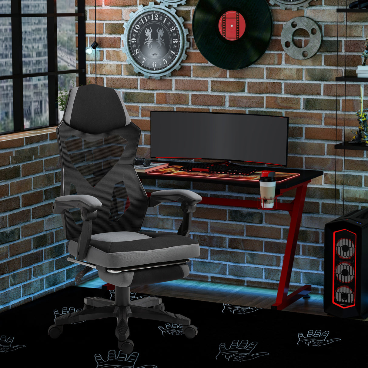 easycomfort easycomfort sedia da ufficio ergonomica con schienale reclinabile poggiapiedi retrattile altezza regolabile grigio