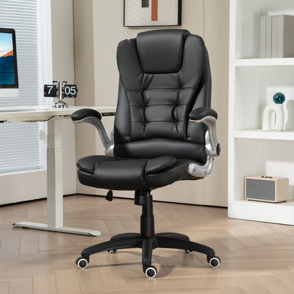 easycomfort easycomfort sedia da ufficio in finta pelle pu con braccioli ribaltabili schienale alto e dondolo nero