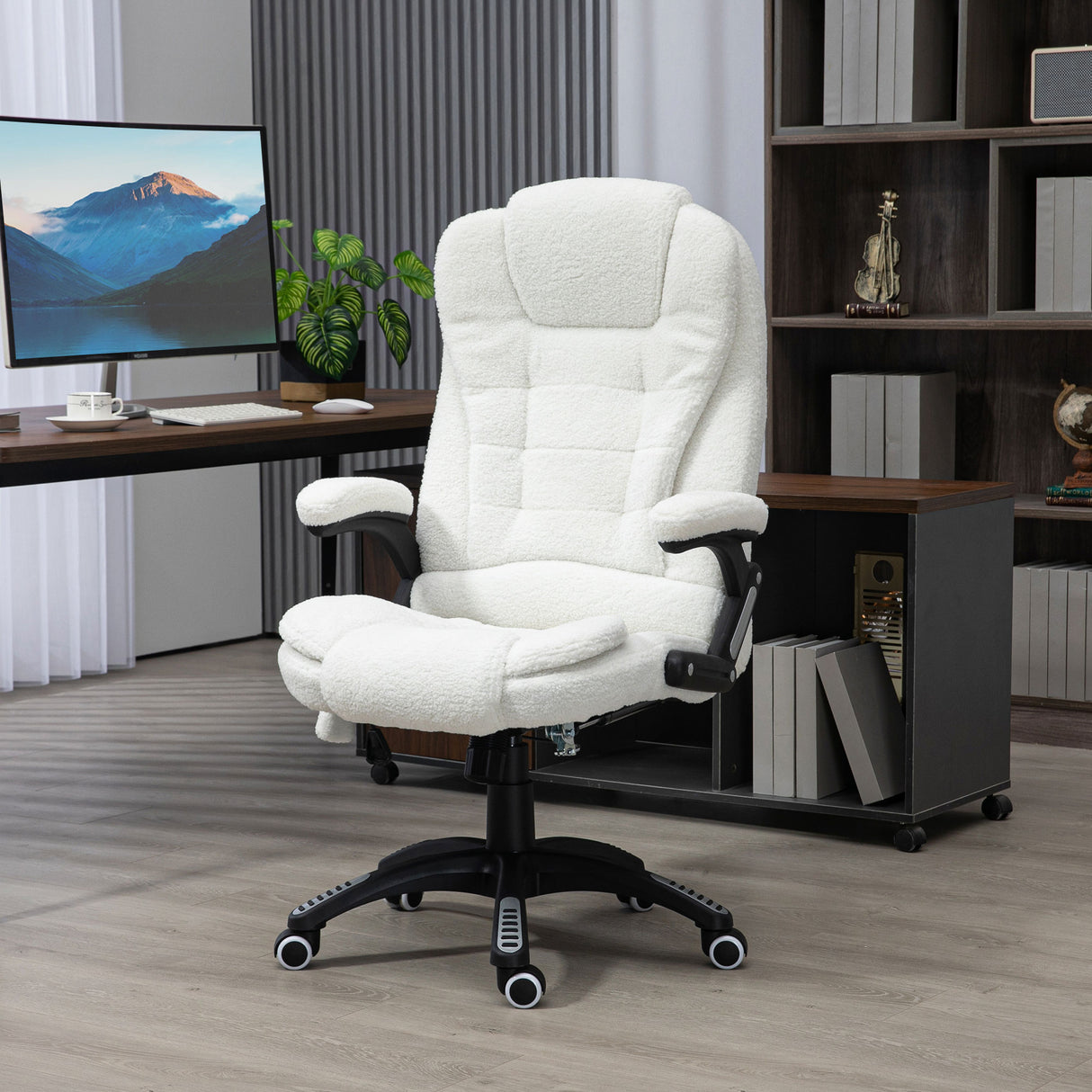 easycomfort easycomfort sedia da ufficio massaggiante e regolabile con telecomando in tessuto teddy 67x74x107 116 cm bianco
