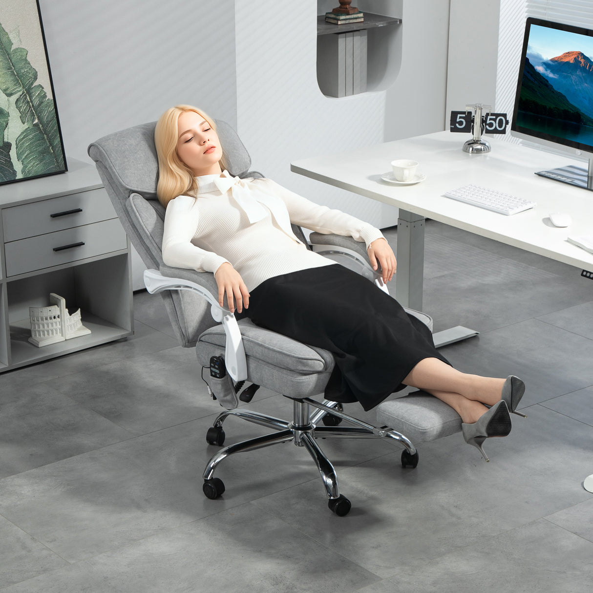 easycomfort easycomfort sedia da ufficio massaggiante e riscaldata con schienale reclinabile e poggiapiedi estraibile grigio
