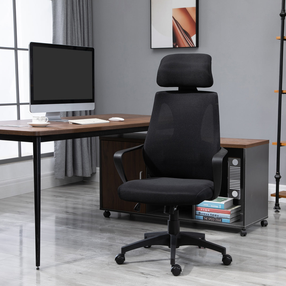 easycomfort easycomfort sedia da ufficio reclinabile con poggiatesta e supporto lombare in poliestere 64x55x116 126 cm nero