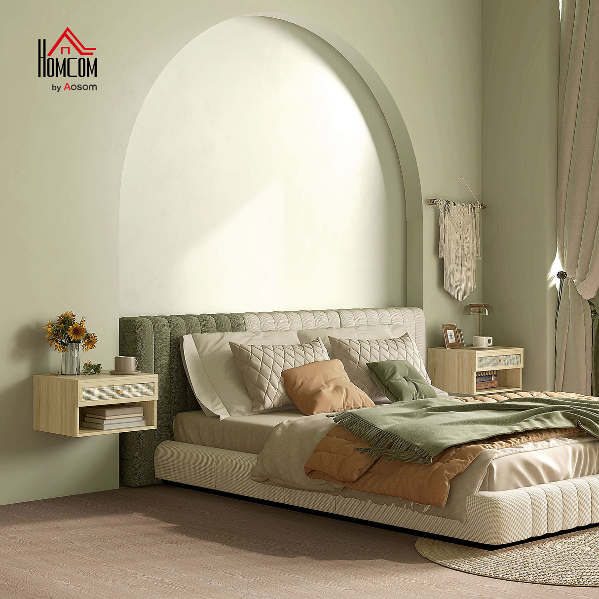 easycomfort easycomfort set 2 comodini con cassetto e ripiani aperti in stile boho in truciolato e rattan 40x34x23 cm