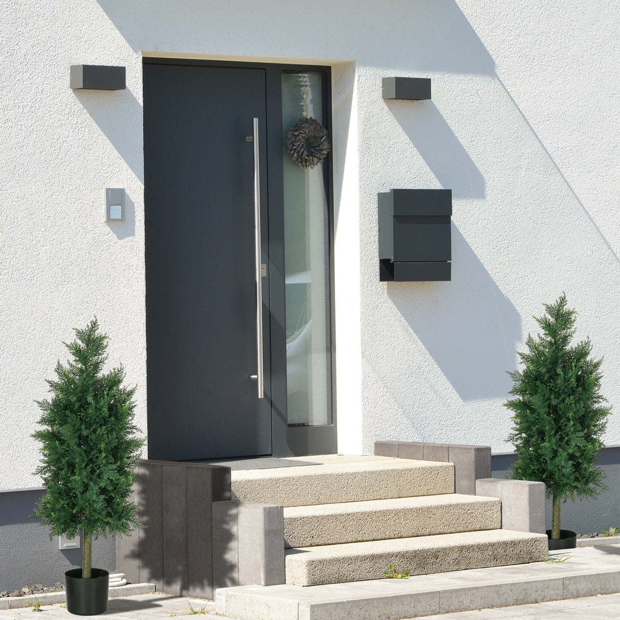 easycomfort easycomfort set 2 piante finte di cedro in pe con vaso di plastica pp in acciaio e cemento 38x12 5x90 cm verde