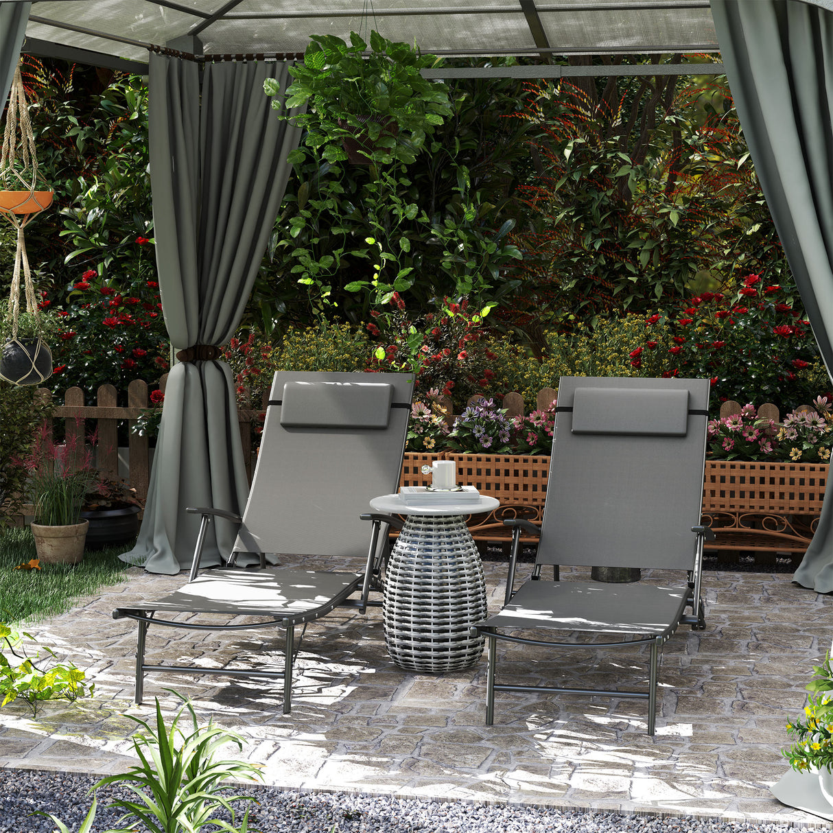 easycomfort easycomfort set 2 sdraio da giardino pieghevoli con schienale regolabile su 4 livelli e cuscino grigio