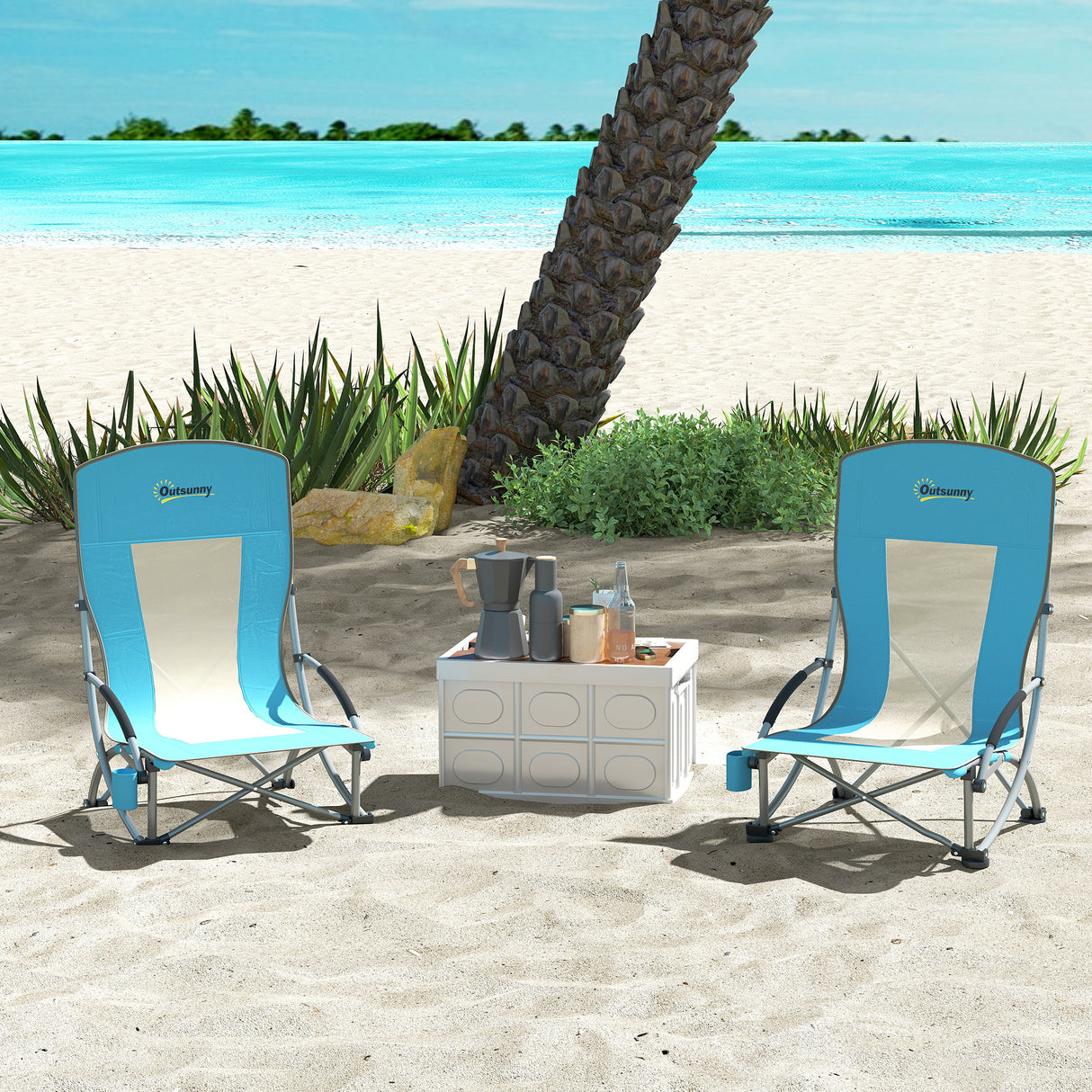 easycomfort easycomfort set 2 sedie da spiaggia pieghevoli con braccioli con portabicchieri e borsa di trasporto blu
