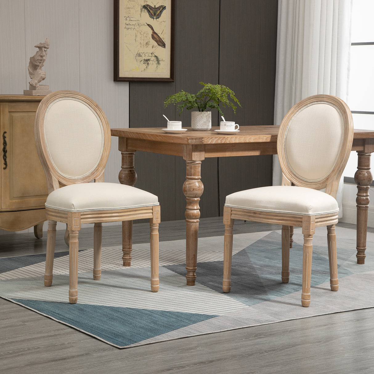 easycomfort easycomfort set 2 sedie imbottite da pranzo sedie per soggiorno stile vintage retro in legno e tessuto effetto lino bianco panna 49x56x96cm