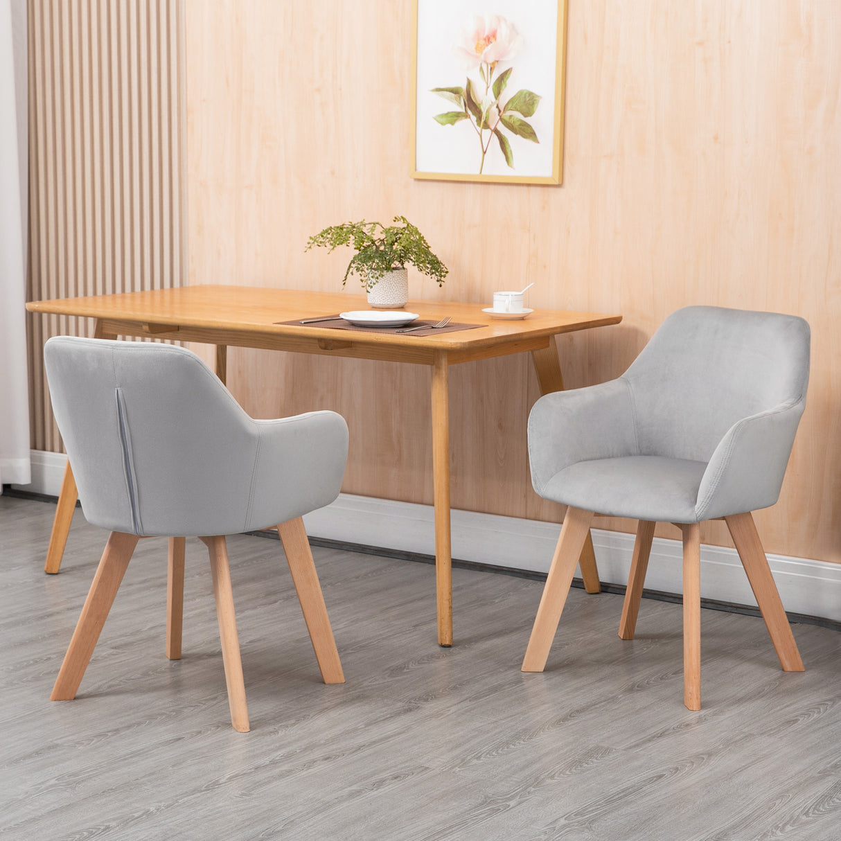 easycomfort easycomfort set 2 sedie per sala da pranzo imbottite in velluto con braccioli e gambe in legno grigio