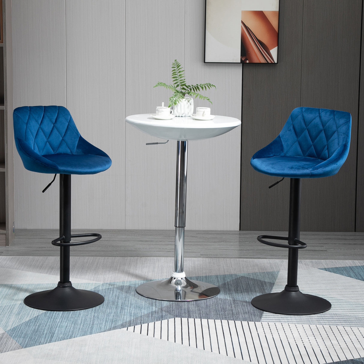 easycomfort easycomfort set 2 sgabelli da bar altezza regolabile con base in metallo e seduta in velluto sgabelli moderni con schienale e poggiapiedi 46x48x83 104cm blu