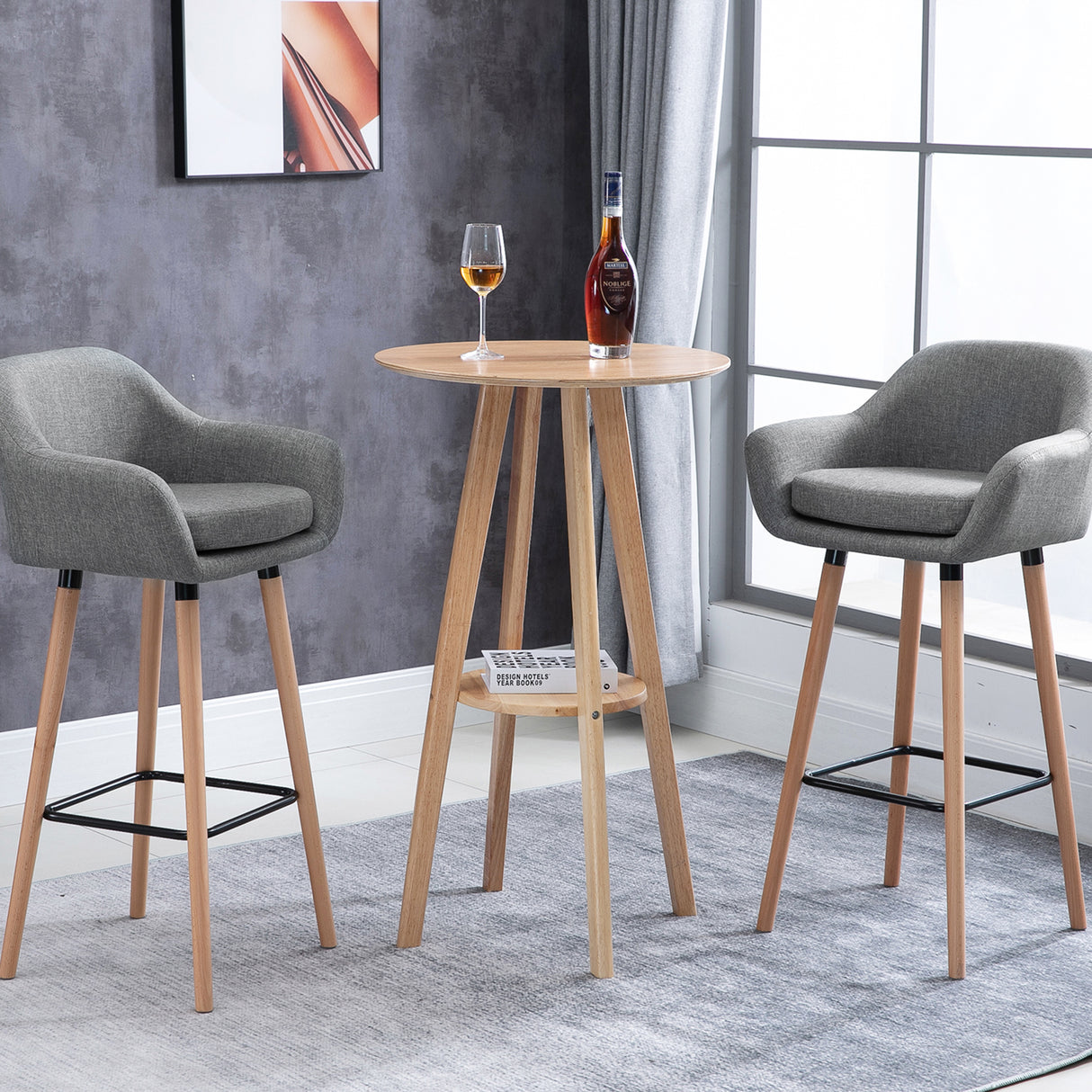easycomfort easycomfort set 2 sgabelli da bar alti con schienale e poggiapiedi sgabelli da cucina stile vintage in tessuto con cuscino e gambe in legno per sala da pranzo 55x48x100cm